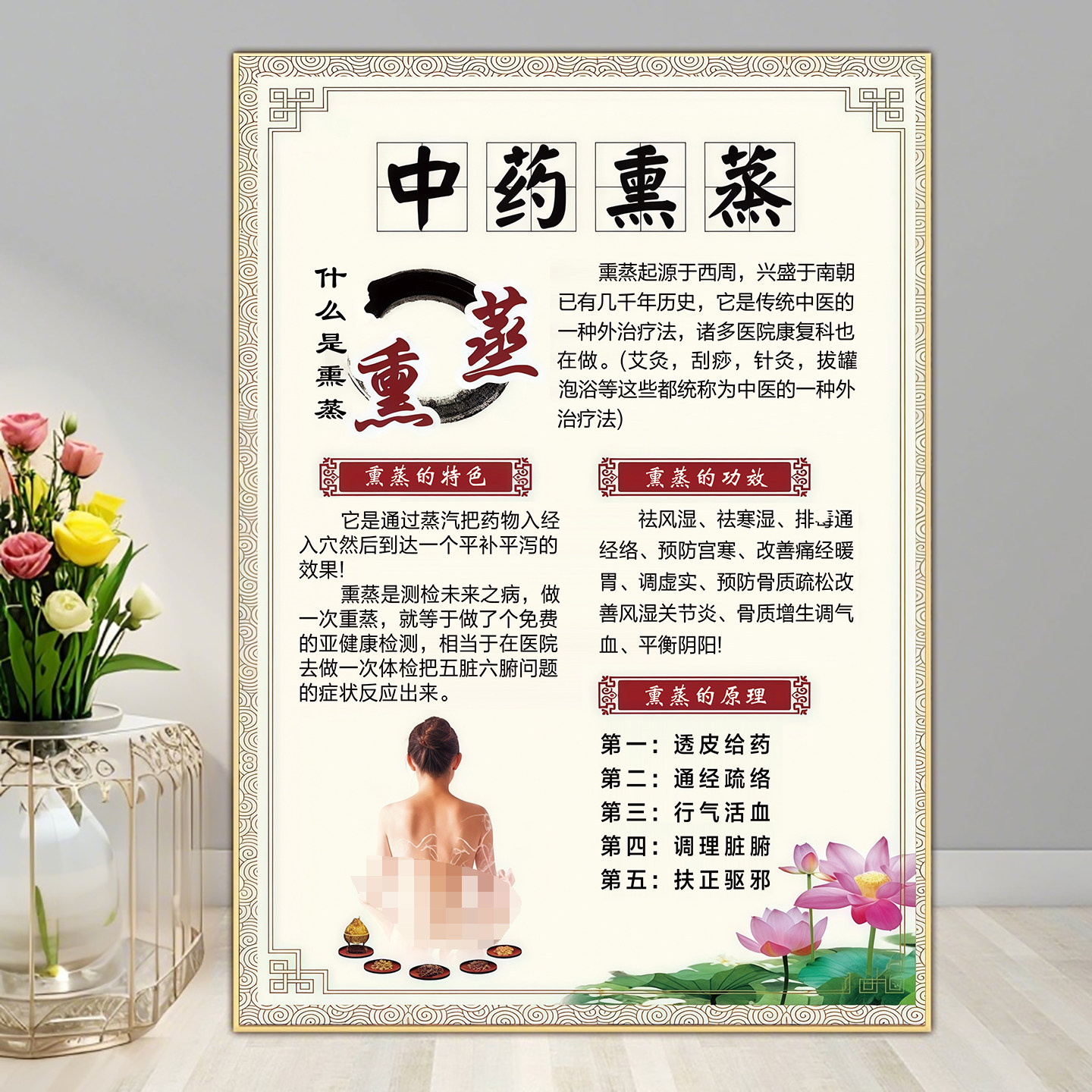 中药熏蒸海报熏脚图片的好处透皮蒸疗挂画理疗馆装饰画汗蒸广告图