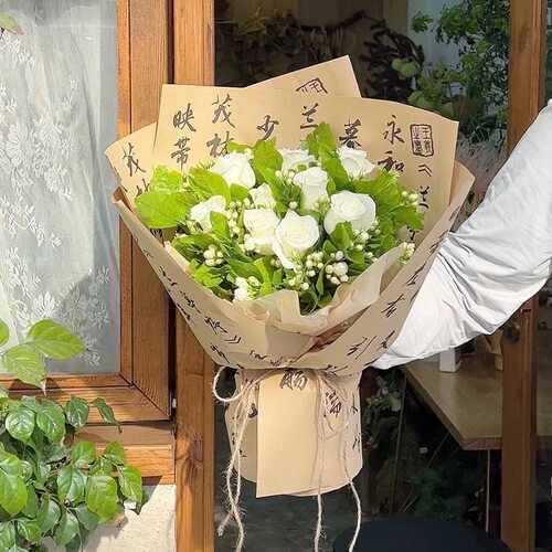 国风兰亭序防水包装纸鲜花中国花束书法材料向日葵花纸花店花艺