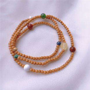 原创天然橄榄核多圈手链配朱砂和田玉蜜蜡紫檀珍珠多宝女款手串