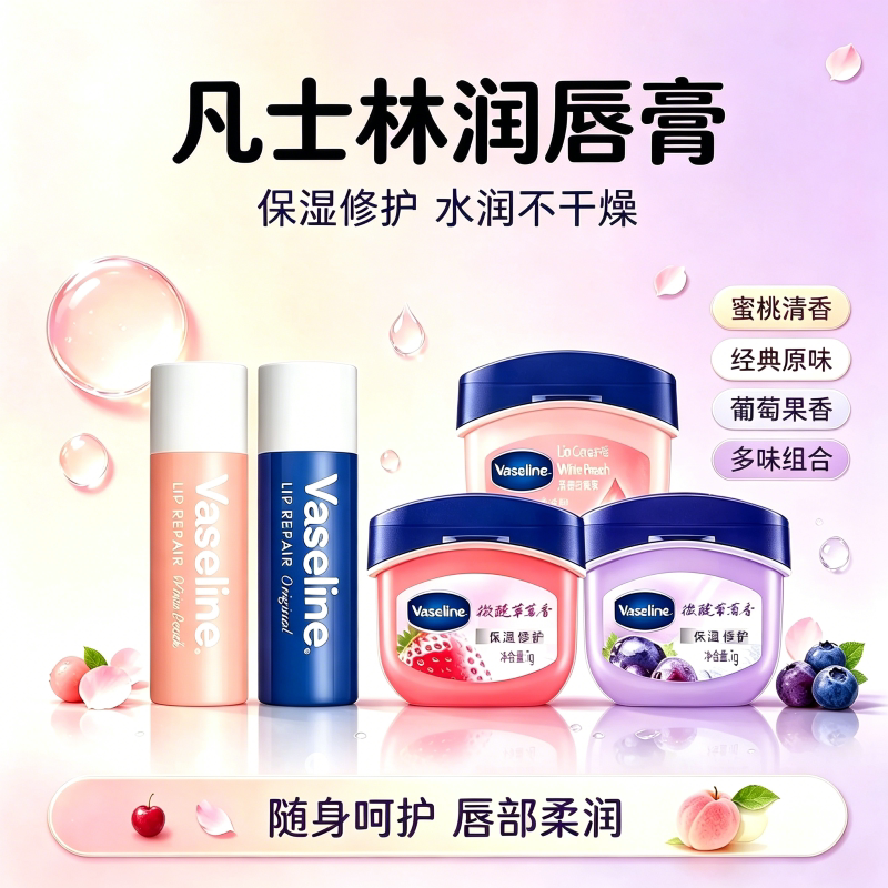 Vaseline凡士林润唇膏保湿滋润防干裂晶冻玫瑰护唇膏唇膜男女通用