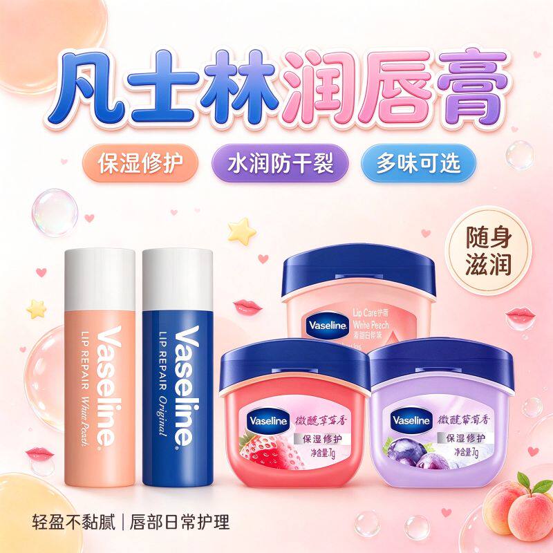 Vaseline凡士林润唇膏保湿滋润防干裂晶冻玫瑰护唇膏唇膜正品组合