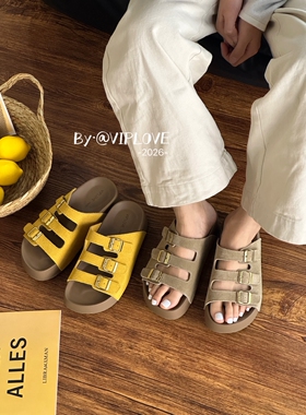 VIPLOVE厚底勃肯鞋拖鞋外穿2026新款休闲沙滩一字凉拖鞋X7958-15