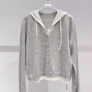 女4G8133041X 商场同款 2025年秋季 新款 百搭连帽抽绳假两件针织衫