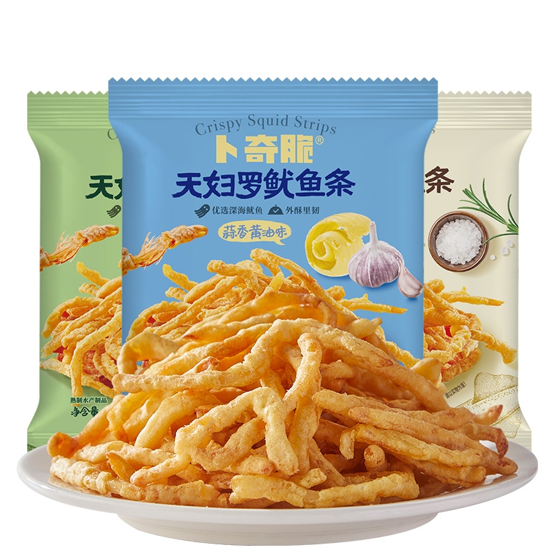 特价卜奇脆油炸芥末味鱿鱼丝脆条黄油蒜香味膨化零食鱿鱼条海味