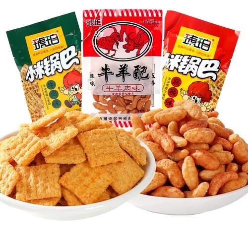 琥珀小米锅巴袋装牛羊配五香辣味网红休闲小吃膨化怀旧零食散装