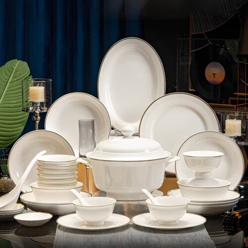 高档新款碗碟套装家用景德镇中式轻奢乔迁陶瓷碗筷餐具碗盘高温瓷