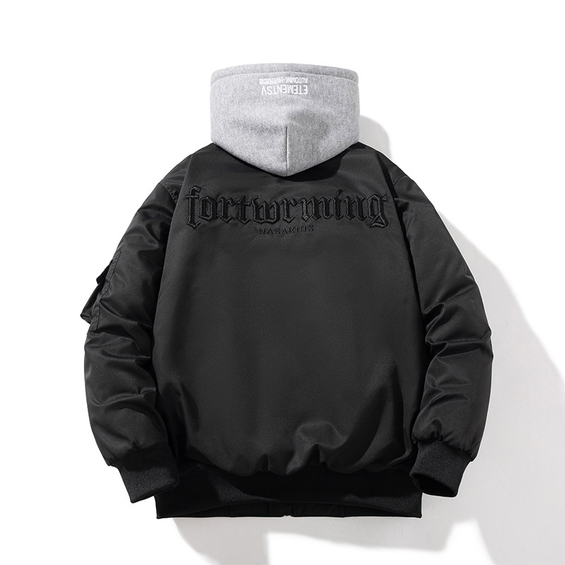 thumbnail for American letter embroidery baseball padded jacket padded jacket men's couple retro loose jacket autumn and winter thickened bomber jacket