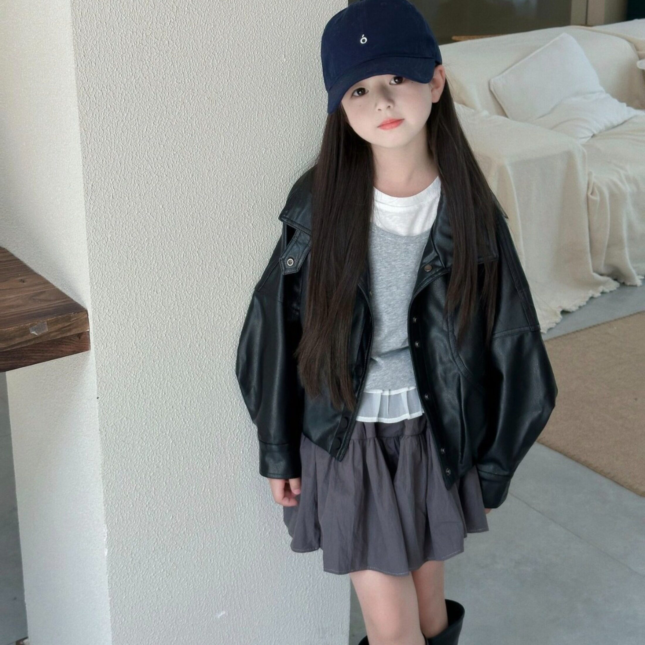 韩版女童皮衣外套儿童翻领pu夹克