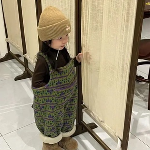 儿童加绒背带裤2025秋冬新款洋气女童连体裤男童裤子宝宝加厚冬裤