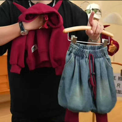 儿童秋季套装2025新款男童连帽卫衣韩版洋气女童小脚牛仔裤两件套