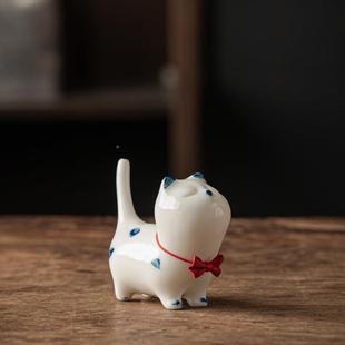 手可爱宠小猫咪陶瓷桌面CHY摆件内软萌治愈茶笔架礼品绘家用室装