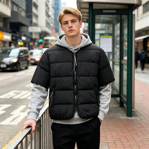 男士短袖棉马甲秋冬外穿夹棉加厚坎肩百搭复古短款棉服面包服外套