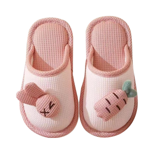 儿童棉拖鞋女童冬季室内家居防滑亲子宝宝卡通四季棉麻拖鞋男童冬