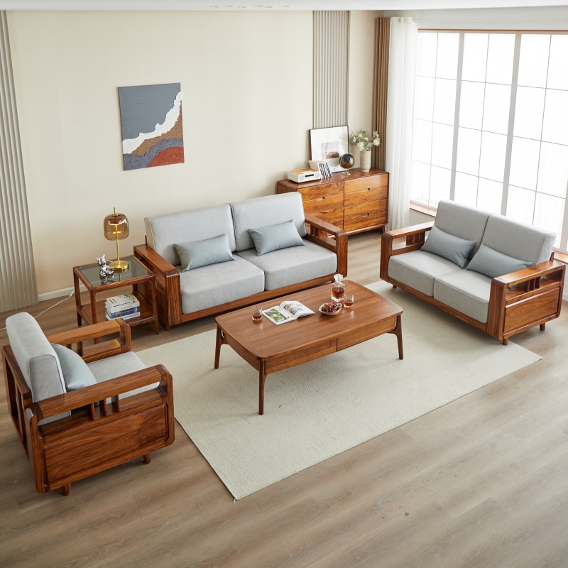 尚可优现代中式乌金木实木沙发