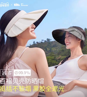 蕉下BM561₂₄百褶贝壳帽丝绒黑胶防晒防紫外线大帽檐遮阳空顶帽