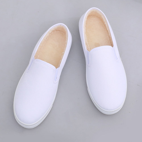 小白鞋轻便帆布鞋美容护士鞋防滑舒适加绒保暖棉鞋男女白色工作鞋