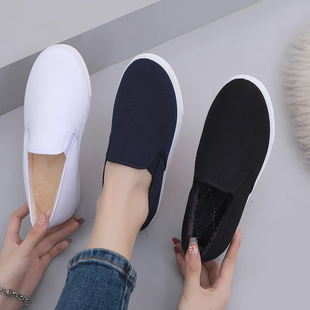 小白鞋男女轻便帆布鞋美容护士鞋防滑舒适加绒保暖棉鞋白色工作鞋