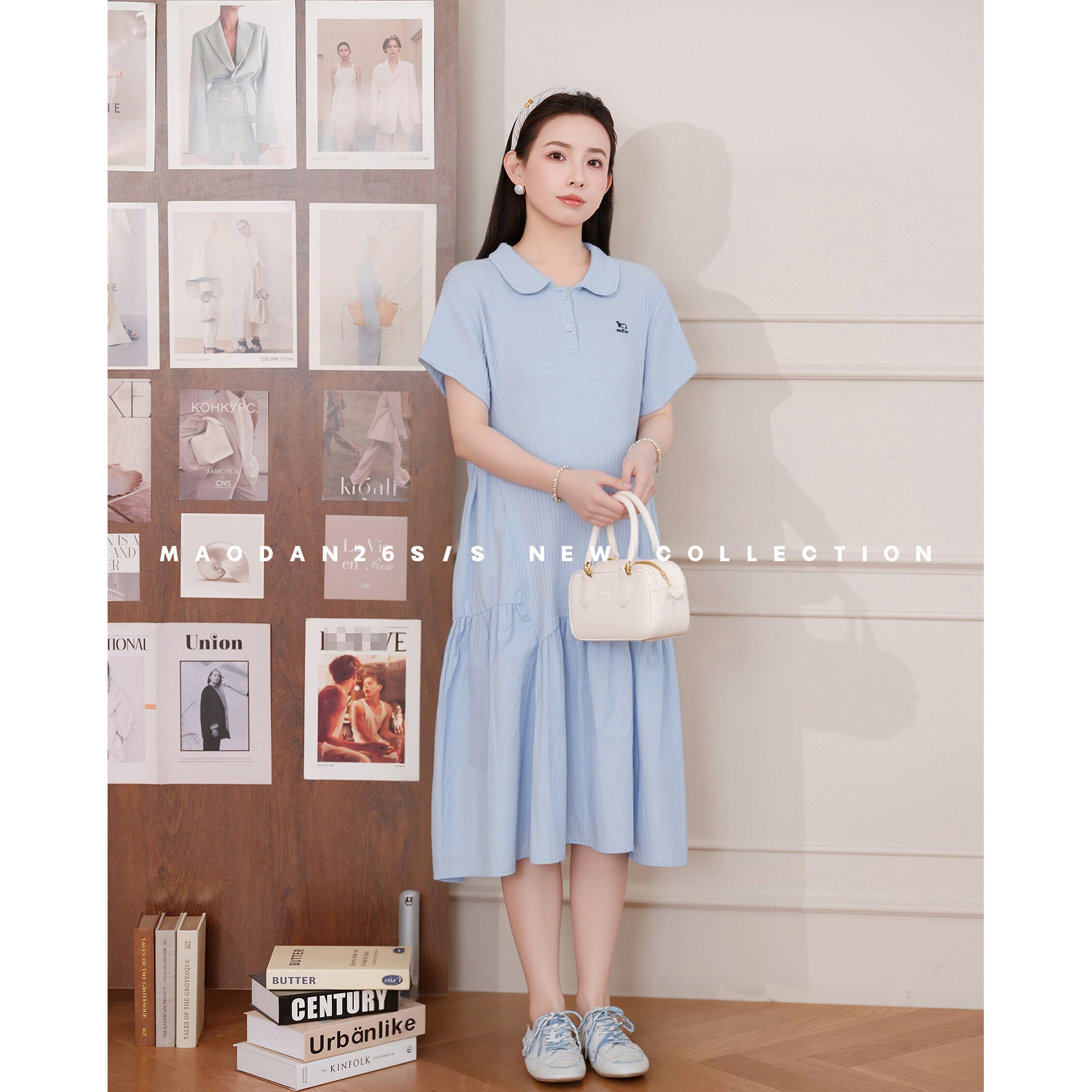 猫单【星蓝曲奇】【棉】孕妇连衣裙夏季新品娃娃领中长款棉质裙子图片