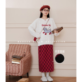 红茶汪汪 加绒保暖半裙套装 羊毛 冬季 猫单 宽松款 孕妇装 新品