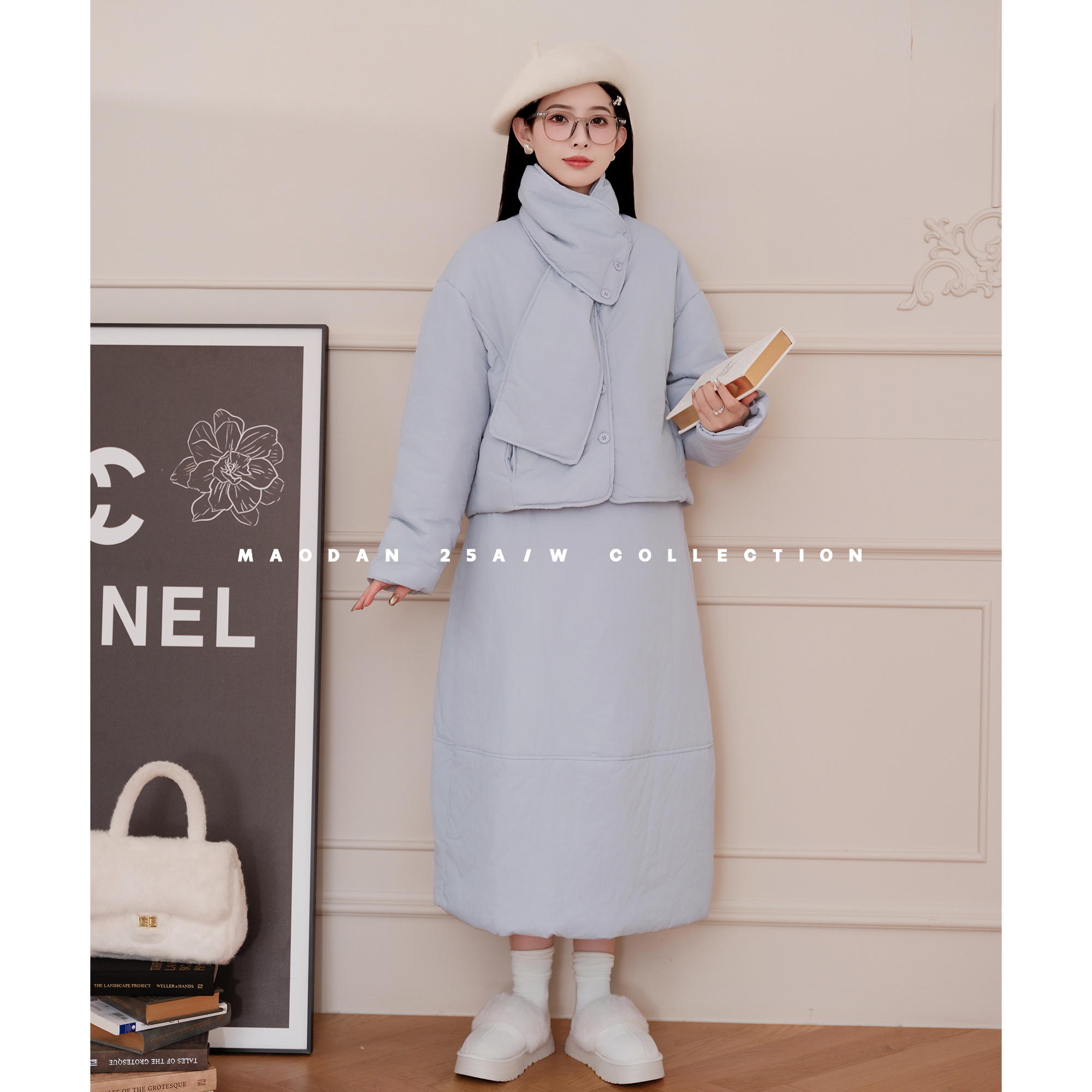 猫单【落雪白塔】娜娜的孕期穿搭孕妇套装秋冬新品加厚上衣半裙