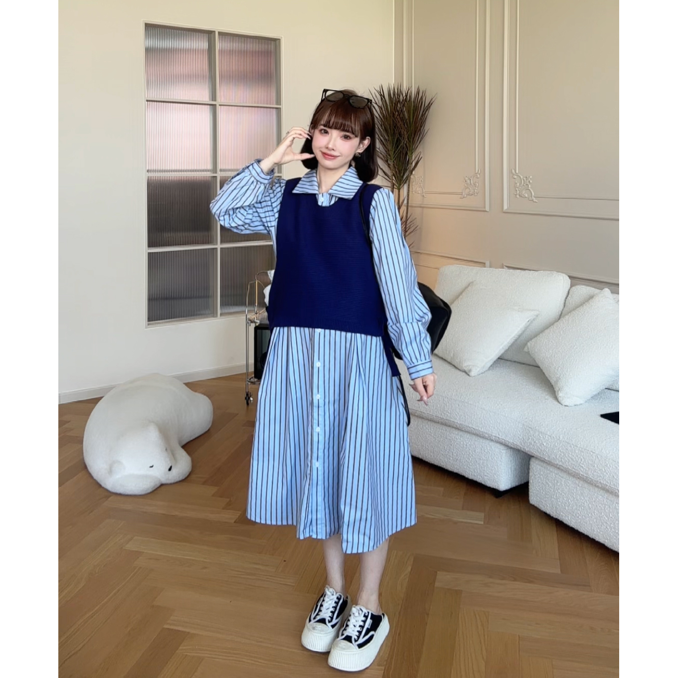 娜娜的孕期穿搭连衣裙马甲两件套