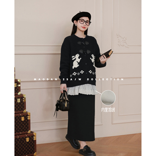 猫单【雪夜情书】娜娜的孕期穿搭孕妇装冬季加绒新品时尚毛衣裙子