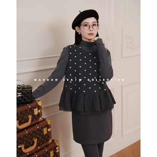 娜娜 猫单 兔毛 羊毛 孕期穿搭孕妇半裙三件套 梦境波点