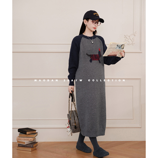 猫单【腊肠小汪】娜娜的孕期穿搭孕妇装冬季时尚洋气中长款连衣裙