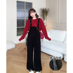 【黑胶拿铁】娜娜的孕期穿搭孕妇装秋冬加绒加厚时髦感背带裤套装