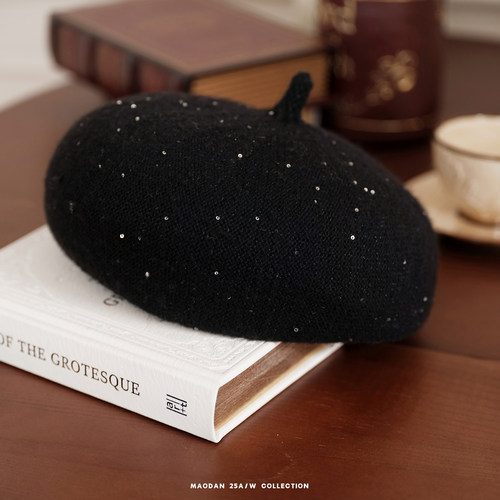 猫单【银河贝雷】娜娜的孕期穿搭冬季小香风亮片针织贝雷帽保暖