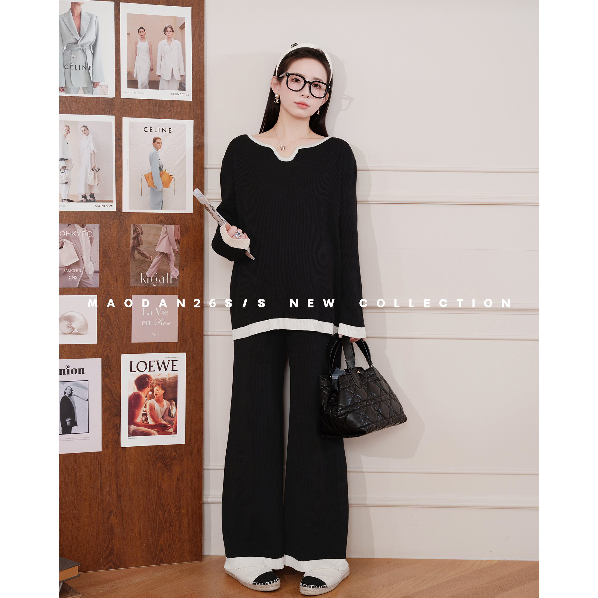 猫单【氧气比利】【棉】孕妇套装春装新品时尚慵懒风长袖长裤两件