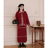 冬季 猫单 新气质短裙 娜娜 孕期穿搭孕妇套装 酒红玛丽 羊毛