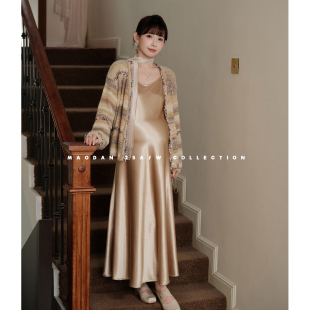 秋季 新品 时尚 猫单 缎面吊带裙套装 孕妇装 气质洋气开衫 金都茶语