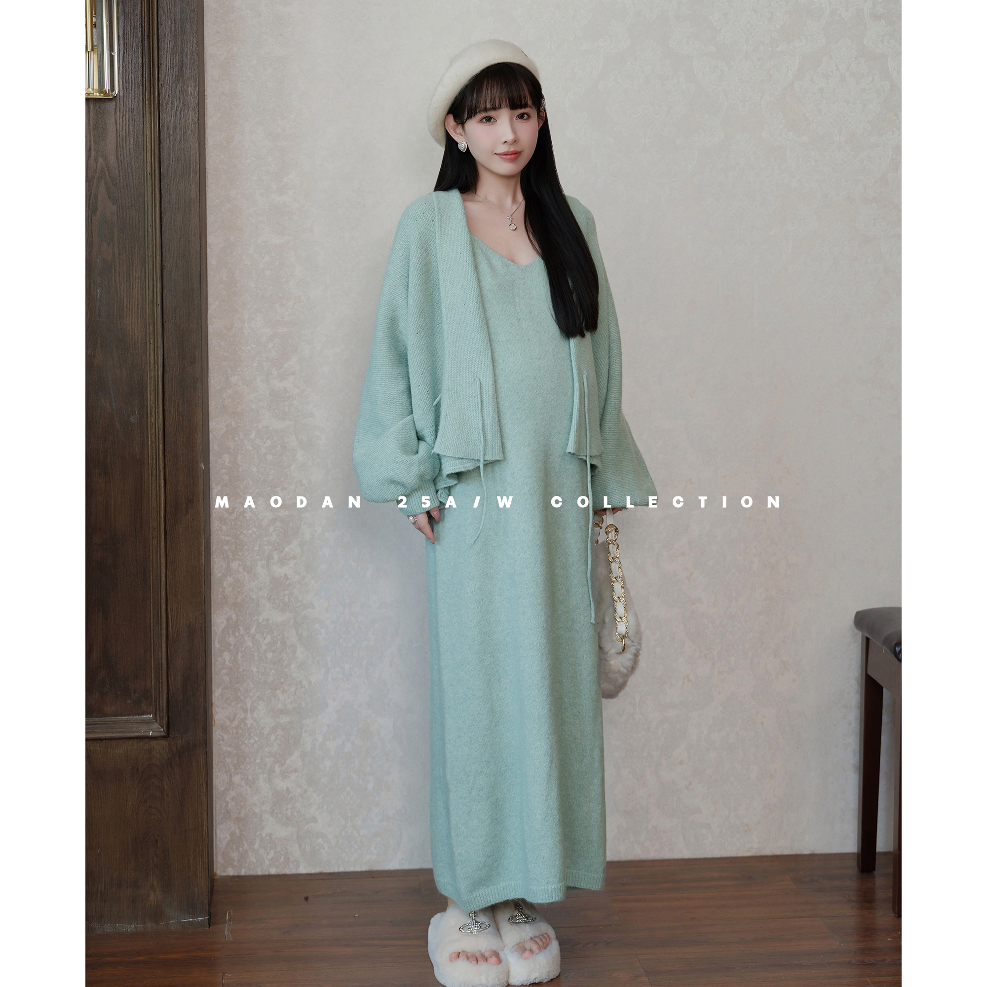 孕妇套装秋季新品甜美开衫吊带裙