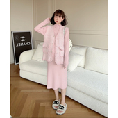 香榭大道 娜娜 孕期穿搭时尚 秋冬款 时髦小香风孕妇连衣裙套装