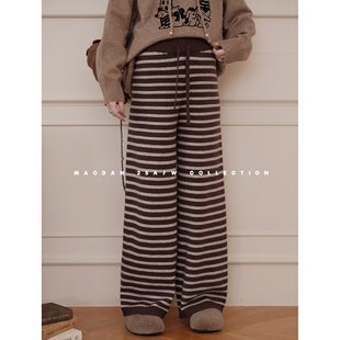 秋冬条纹直筒长裤 猫单 孕期穿搭孕妇装 娜娜 加宽档深 条纹野格