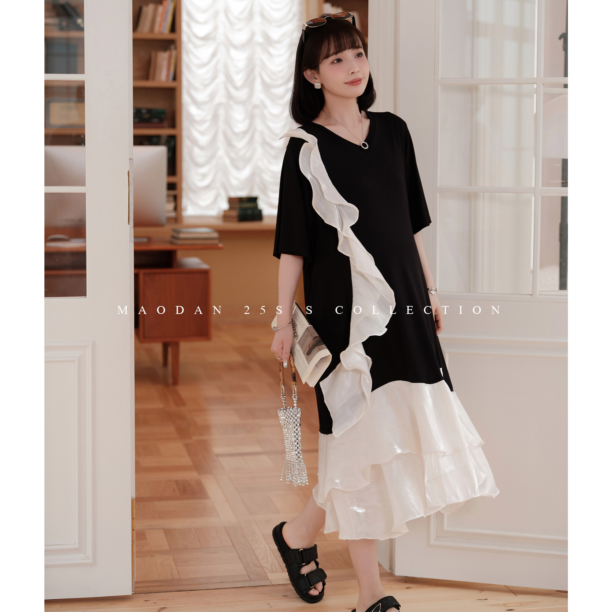 猫单【米斯画廊】娜娜的孕期穿搭孕妇装夏季显瘦甜美长裙蕾丝短袖