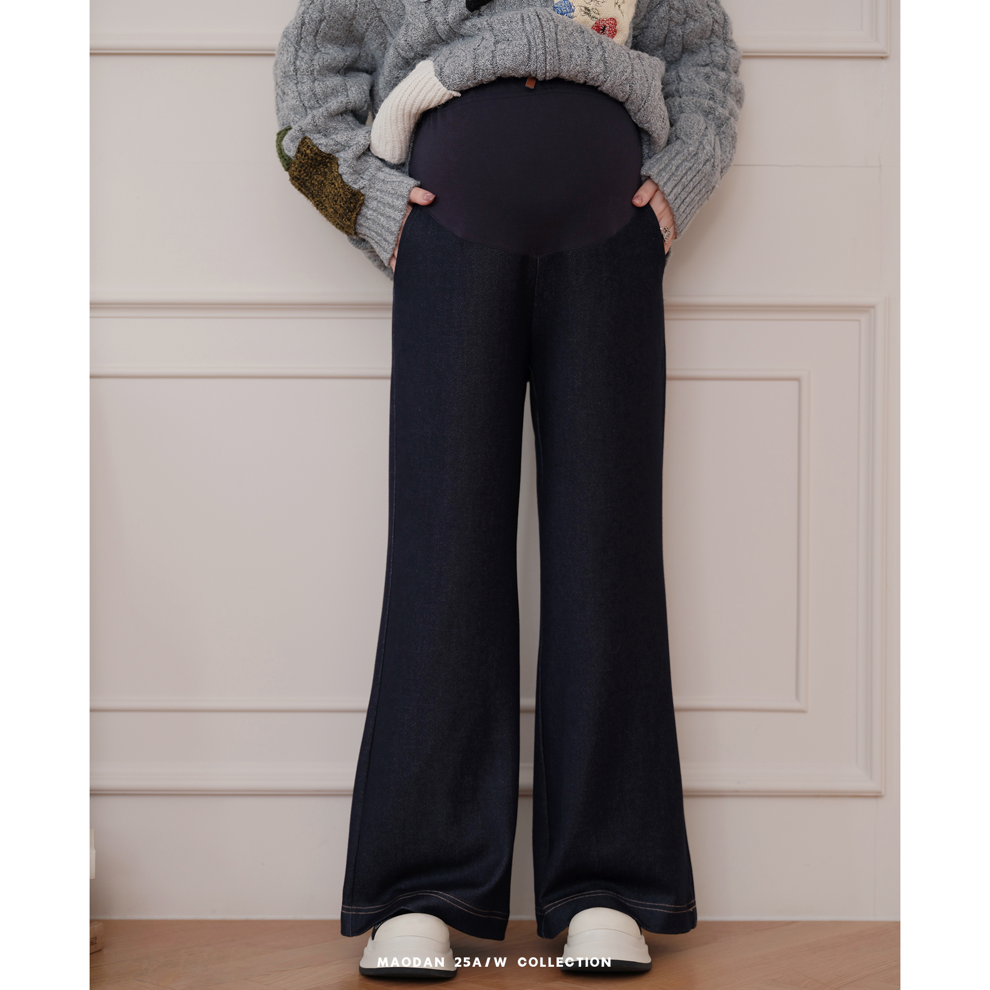 猫单【芬兰手作】娜娜的孕期穿搭孕妇装秋冬可托腹直筒阔腿牛仔裤
