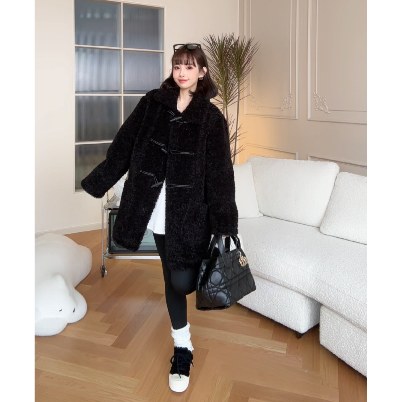 娜娜的孕期穿搭卷卷毛外套2024新