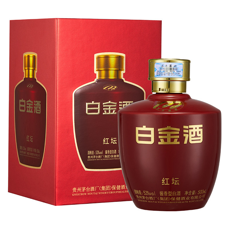 贵州白金酒红坛白酒纯粮食酒酱香型53度红坛500ml白酒 白金酱酒