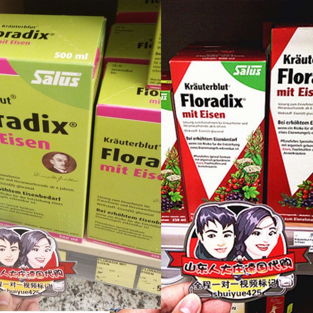 德国液体铁元floradix 500ml成人 补铁液红铁 绿铁直邮代购现货