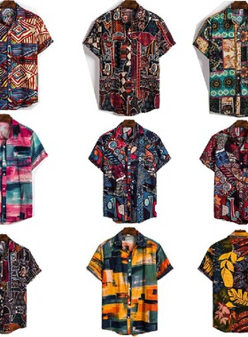 2021 men's summer new short-sleeved linen shirt