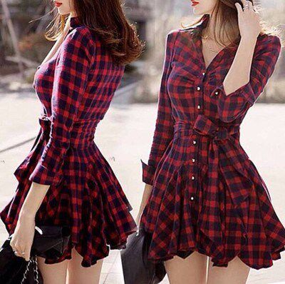 2017 winter bottom skirt women high waist plaid dress slim