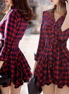 2017 winter bottom skirt women high waist plaid dress slim