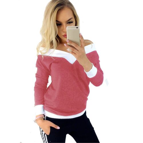 Women's wear loose long-sleeved v-neck off-the-shoulder