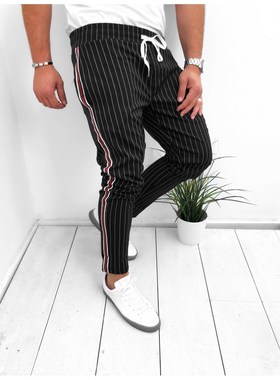 Side pull slacks, striped pants