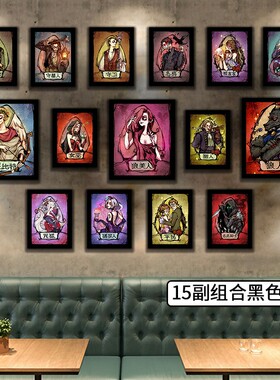 狼人杀挂画桌游吧壁画奶茶店装饰画轰趴馆主题墙壁装饰照片墙定制