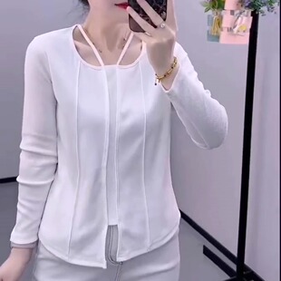 修身 胖MM大码 显瘦气质打底上衣女 T恤春季 25001设计感小众拼接长袖