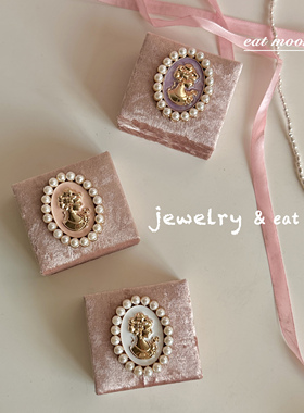 自制原创复古粉丝绒珍珠大号美人头滴釉法式少女项链戒指首饰盒