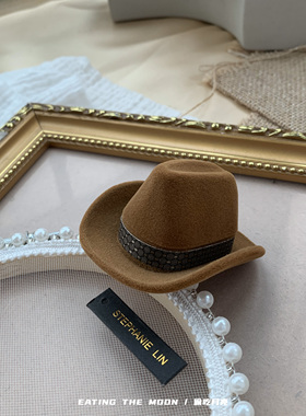EAT MOON复古趣味丝绒植绒趣味礼帽西部牛仔帽子辣妹戒指盒首饰盒